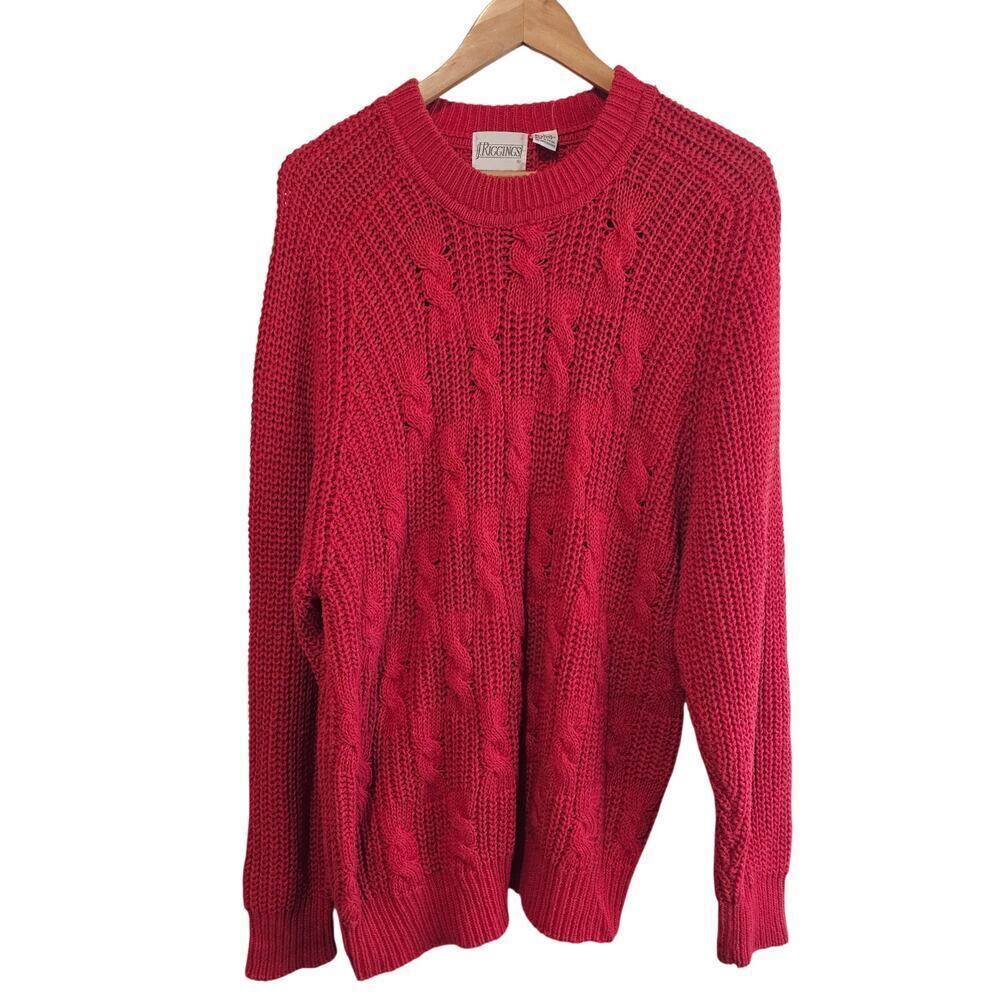 Vintage 90s Sweater Womens Large Red Chunky Knit Cottagecore Preppy Academia